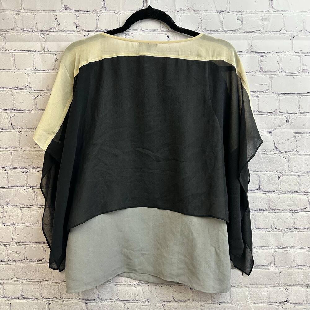 Eileen Fisher Colorblock Silk Georgette Cape Style Pullover Blouse Women's Small - Picture 2 of 5